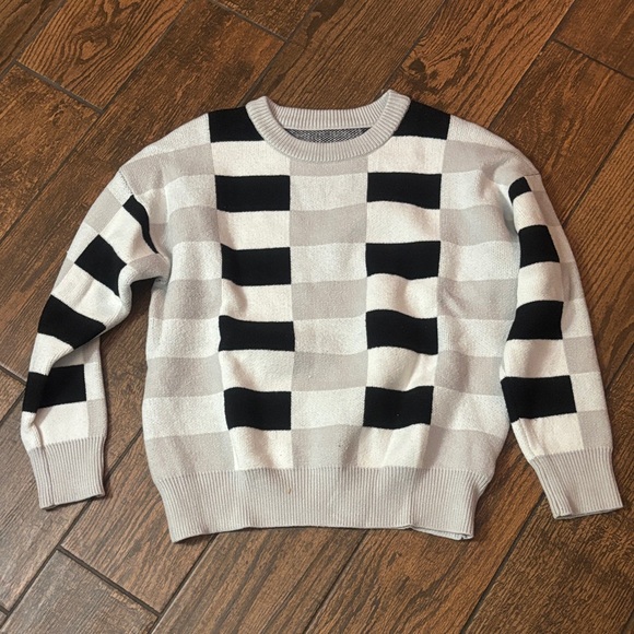 Sweaters - Checkerboard Knit Sweater in Black and Light Gray